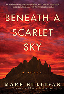 Beneath a scarlet sky, a serene landscape